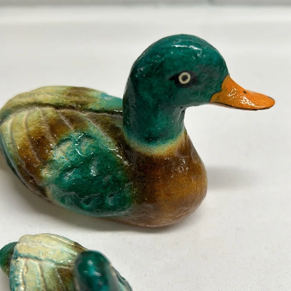 💕 Vintage Paper Mache Mallard Duck Small Figures Set Of Two - Picture 3 of 10